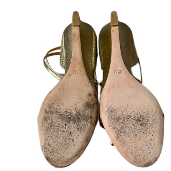 Badgley Mischka Melaney II Gold Embossed Leather Strappy Sandals - 8.5 M - Picture 10 of 12